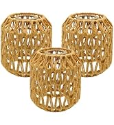 3-Pack Boho Rattan Lamp Shades - Barrel Shade Natural Wicker Lampshades | Handwoven Small Lampsha...