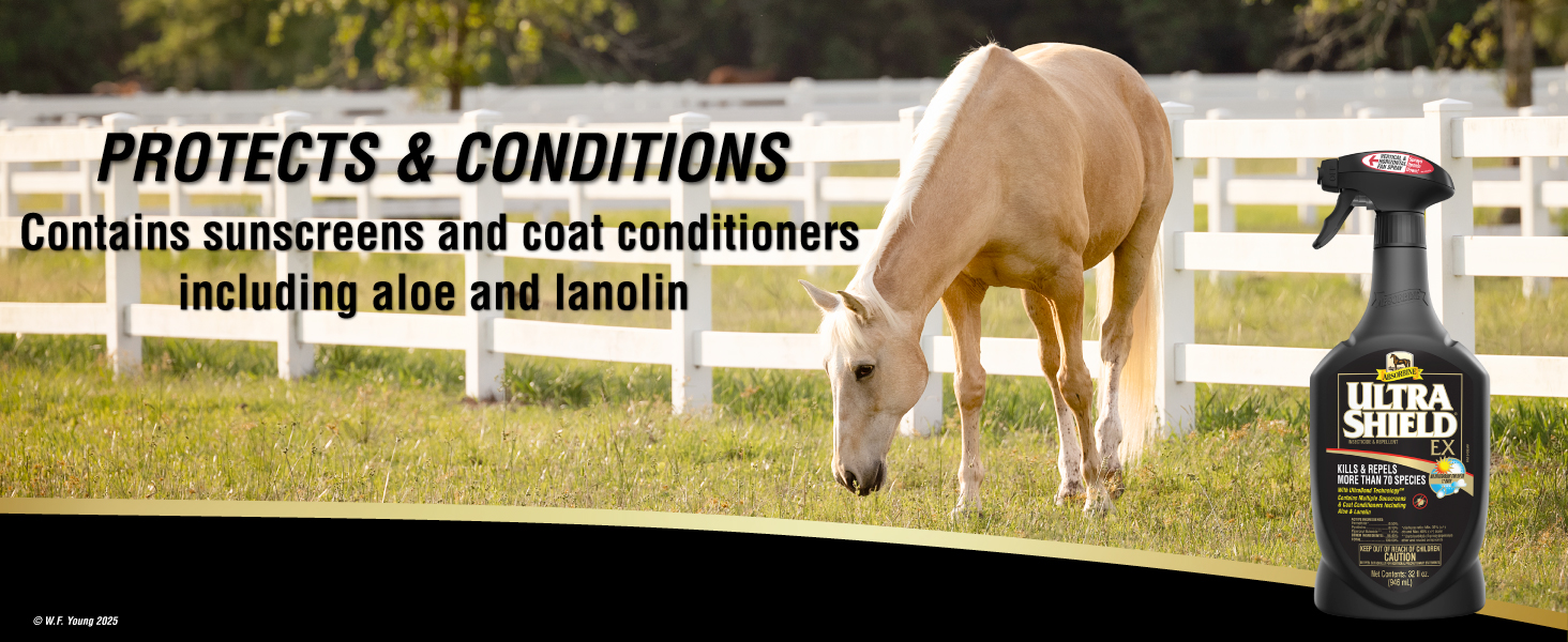 UltraShield EX Protects & Conditions Contains sunscreens and coat conditioners including aloe