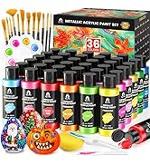 52 Pcs Metallic Acrylic Paint Set with 12 Brushes, 2 Knives & Palette, 36 Colors (2oz/60ml) - for...