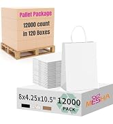 MESHA Gift Paper Bags 12000 PACK 8x4.25x10.5'' White Medium Shopping Kraft Bags Bulk with Handles...