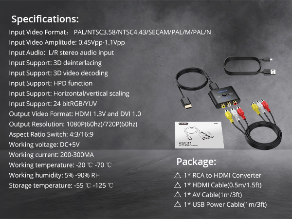 CAMWAY RCA to HDMI Converter with AV Cable