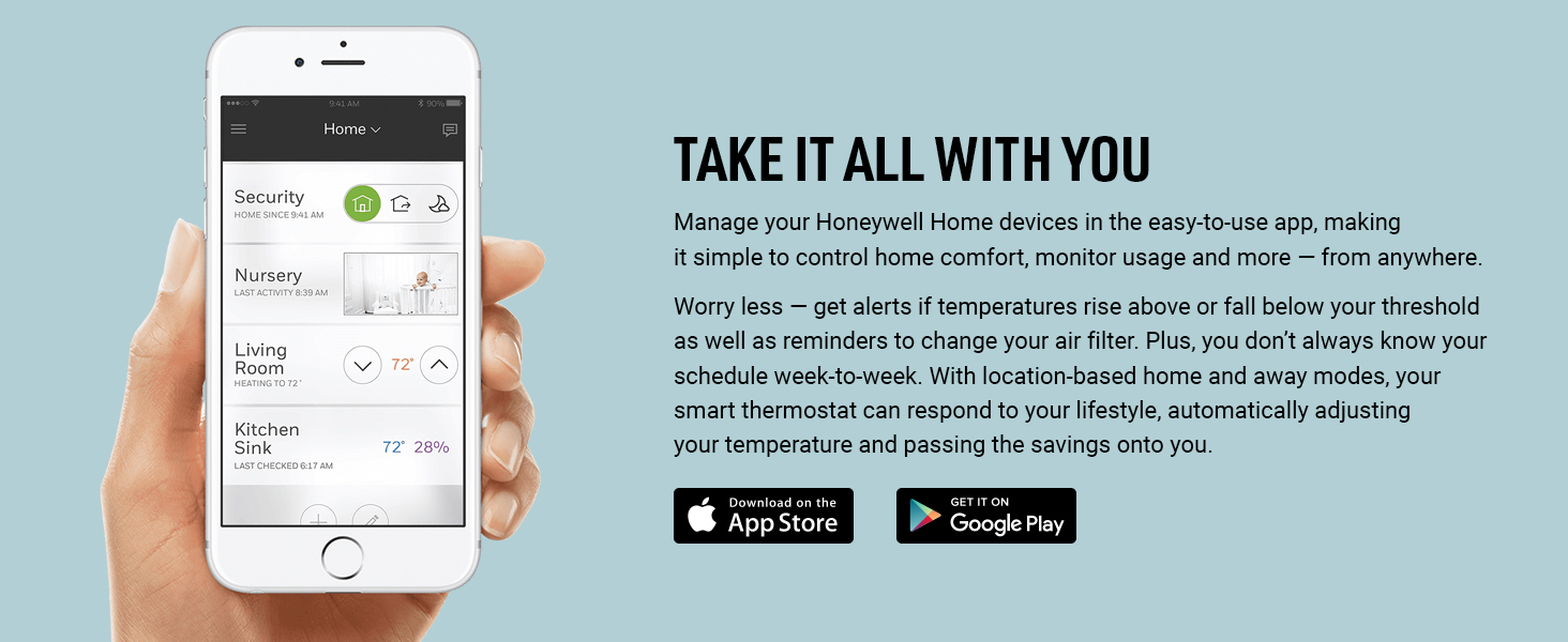 Take it all with you by using the Honeywell Home app