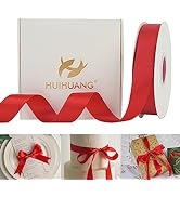 HUIHUANG Red Satin Ribbon 1 inch x 50 Yards Double-Faced Polyester Ribbon Silk Ribbon for Gift Wr...
