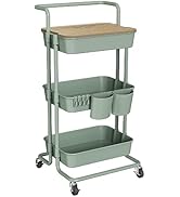 DTK 3 Tier Utility Rolling Cart with Cover Board, Rolling Storage Cart, H&le & Locking Wheels Kit...
