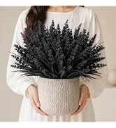 Geegoods 24 Bundles Artificial Black Flowers Outdoor, UV Resistant | Faux Lavender Plants with Mo...