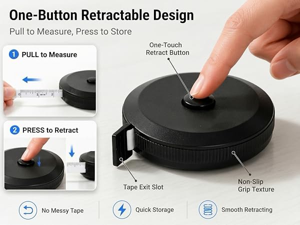 Ideal for sewing, body measuring, fitness and easy storage