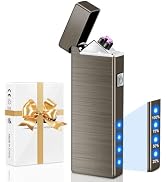 LcFun USB Rechargeable Electric Dual Arc Lighter with Battery Indicator (Gunmetal Gray)