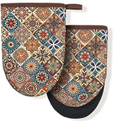 Vintage Bohemian Boho Mandala Floral Mini Silicone Oven Mitts, Heat Slip Resistant Kitchen Gloves...