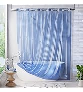 AmazerBath Hookless Shower Curtain Liner, No Hook Soft Clear Blue Heavy Duty Shower Curtain and L...