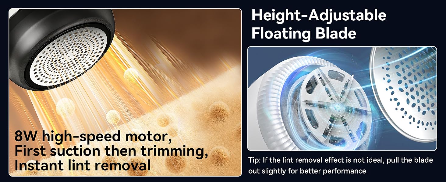 8W high-speed motor, First suction then trimming,Height-Adjustable Floating Blade