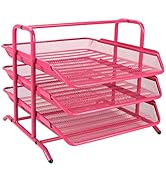 EasyPAG Desk Organizer Tray with 3 Sliding Trays for Letters Documents Mail Files Paper, Pink