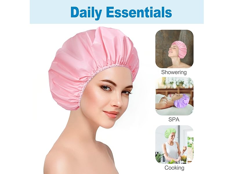 Shower Caps for Women 6 PCS Reusable Bath Caps - Star