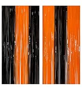 KatchOn, Black and Orange Foil Fringe Curtain - XtraLarge 3.2x8 Feet, Pack of 2 | Black and Orang...
