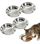 4-Pack 6.3 Inch Shallow Stainless Steel Cat Bowls, Whisker Fatigue Relief Food Water Dishes, Thic...