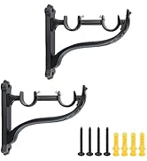 HEVSTIL 2 Pack Vintage Double Curtain Rod Bracket Wall Mounted Rod Holder with Screws for 1 Inch ...