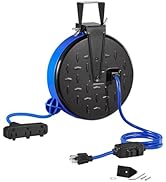 WILAWELS 30 Ft Retractable Extension Cord Reel, 16/3 Gauge SJTW Power Cord with 3 Electrical Outl...