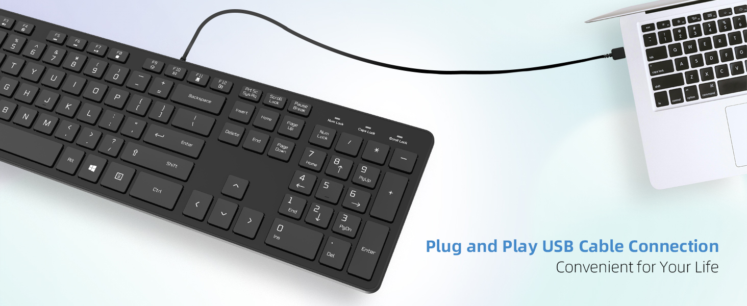 Wired USB Keyboard with Cover/Protector Skin, Low-Profile Flat Keyboard with US Layout (QWERTY)