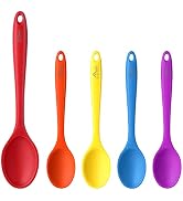 HOTEC Silicone Cooking Spoons Spatula Heat Resistant BPA Free Dishwasher Safe for Kitchen Mixing ...