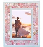 GIFTME 5 Wedding Picture Frame 5x7 Pink Mother of Pearl Mosaic Photo Frame Tabletop or Wall Hangi...