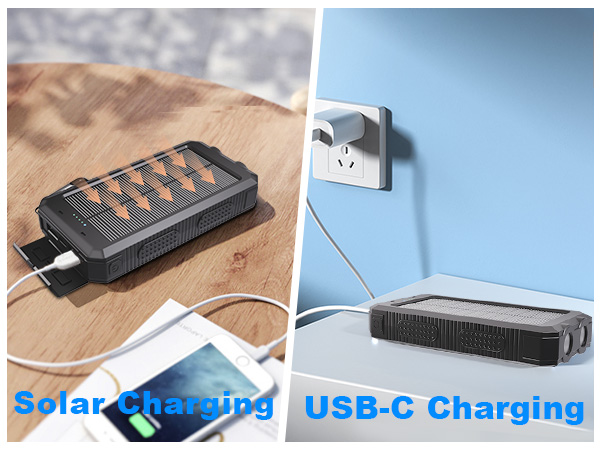 Power Bank Solar Charger 20,000mAh, Portable Phone Charger, 4 Cables Outdoor External Backup