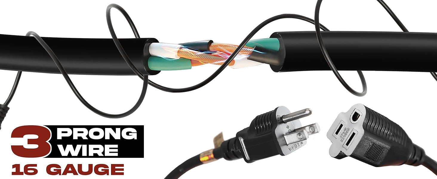 3ft 6ft 10ft extension cords heavy duty black 3 prong