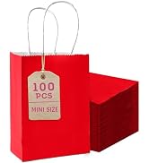 Bakepacker 100 Pcs Red Mini Paper Gift Bags with Handles 6"x4.5"x2.5" Party Favor Bags Multiple U...