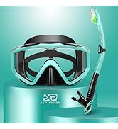 Snorkel Set Pano 3 Window Adult Snorkeling Gear, Professional Snorkel Goggles Anti-Fog Diving Mas...
