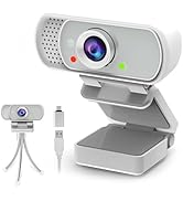 Webcam with Tripod & Privacy Shutter, 1080P FHD Web Camera with Mic, Plug & Play USB A UAB C Webc...