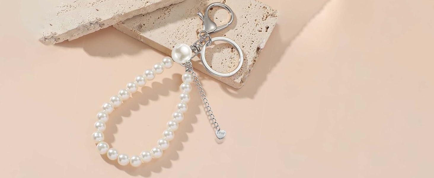 Pearl Keychain Wristlet Stretchy Pearl Keychain Wristlet Pink Pearl Keychain Wristlet