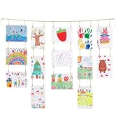KLOGTSIND Kids Art Display Wall Decor, Wooden Beads Garland Frame Holder with 34 Clips for kids a...