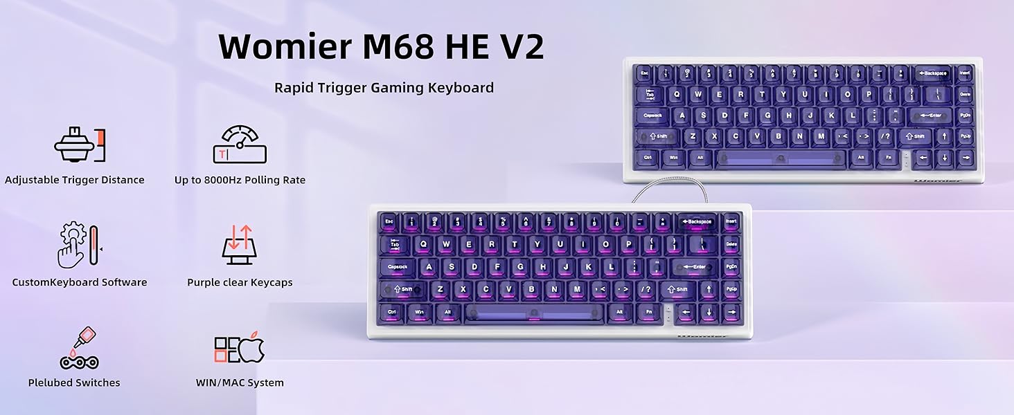 M68 HE V2 60% Wired Gaming Magnetic Keyboard,Hall Effect Gaming Keyboard Rapid Trigge