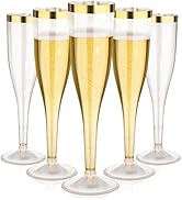 Goodluck 36 Pack 6.5oz Plastic Gold Glitter Champagne Flutes with Gold Rim | Disposable Champagne...