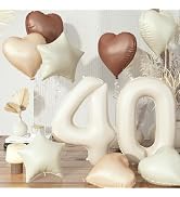 Large Sand White 40 Balloons, Foil Cream Brown Apricot Beige Number 40 Balloons, Tan Heart Balloo...