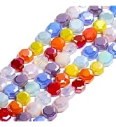 Songxi 60pcs AB Rainbow Color Faceted Hexagon Glass Beads for Jewelry Making, 5X3mm Handmade Crys...