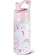 14 Oz Kids Water Bottle, Stainless Steel Water Bottle with Straws, Leak-Proof, BPA-Free, Insulate...
