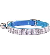 THAIN Rhinestones Cat Dog Collar Soft Velvet Safe Adjustable Collar Bling Diamante with Bells, 8-...