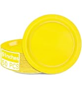 QZYL Disposable Paper Plates Set, 50 PCS Yellow Dinner Paper Plates, Round 9 Inches Party Plates ...
