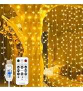 SINAMER Curtain Light for Bedroom, 200LED 6.6x6.6ft Warm White Window Wall Hanging Fairy Curtain ...