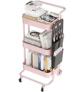 DTK 3 Tier Metal Utility Rolling Cart with Table Top and Side Bags, Metal Tray Storage Organizer ...