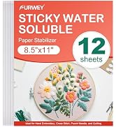 FURWEY 12PCS 8.5"x11" Sticky Water Soluble Embroidery Stabilizer Printable Paper Wash Away Stabil...