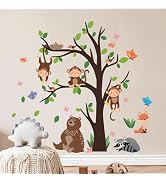 Supzone Monkey Climbing Tree Wall Stickers Forest Animal Tree Wall Decals Cute Bear Fox Birds Flo...