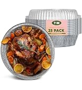 YLT WAX (25 Packs) 7" Round Aluminum Foil Pans with Transparent Lids, Round Disposable Containers...