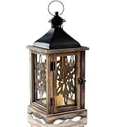 Homemory Rustic Farmhouse Lantern Decor, Wood & Metal 16'' Candle Lantern Hanging Candle Holders ...