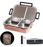 2 Compartments Lunch Box Kids Stainless Steel, Insulated Lunch Box Adults With Lunch Bag and Port...