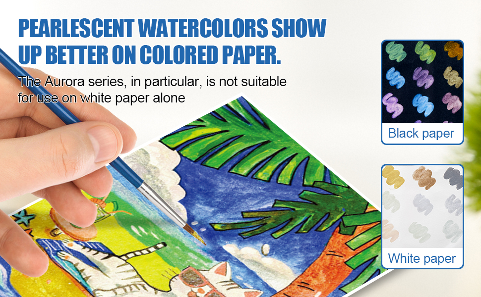 Pearlescent watercolors show up better on colored paper