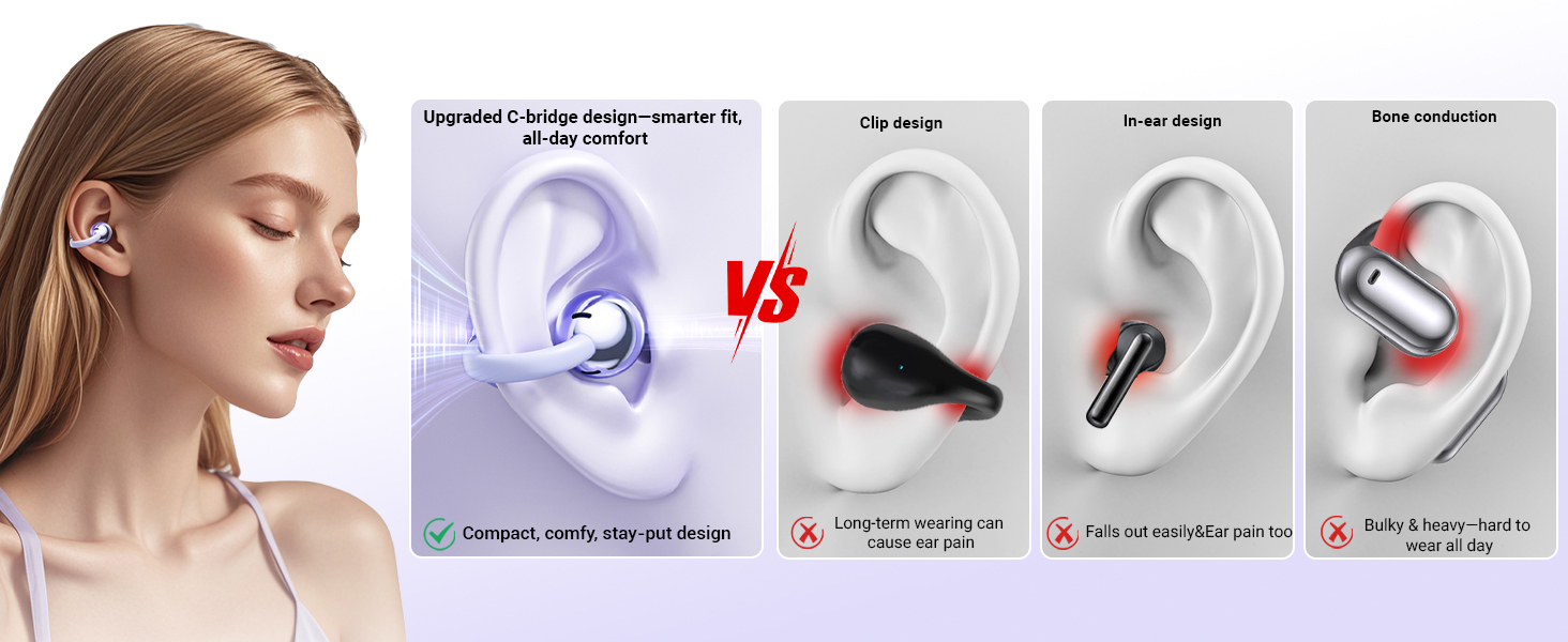 Lightweight Open Ear Headphones with Mic 59H Battery,Waterproof