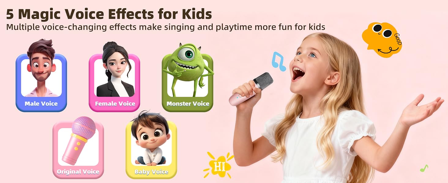 Kids Karaoke Machine for Ages 3-12, Portable Mini Bluetooth Speaker with Two Wireless Microphones