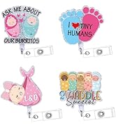 Labor and Delivery Badge Reel Retractable - Cosmisun 4Pcs NICU Badge Reels Glitter L&D ID Badge H...