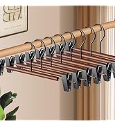HWAJAN Wooden Pants Hangers with Clips 14Inch 20 Pack Adjustable Wood Skirt Hangers for Women&Men...