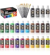 ABEIER Acrylic Paint Set, 24 Colors (60ml/2oz) with 12Paint Brushes, Non-Toxic, Waterproof, Stron...